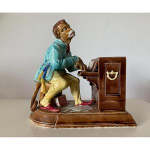 Sarreguemines, Monkey Cigar Holder Tobacco Pot